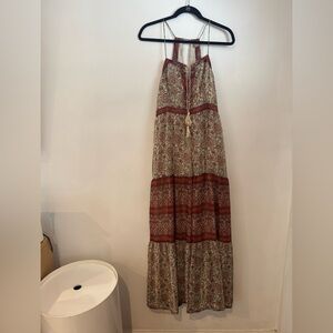 Ecote Boho Maxi Dress in Cream and Rust Red Paisley